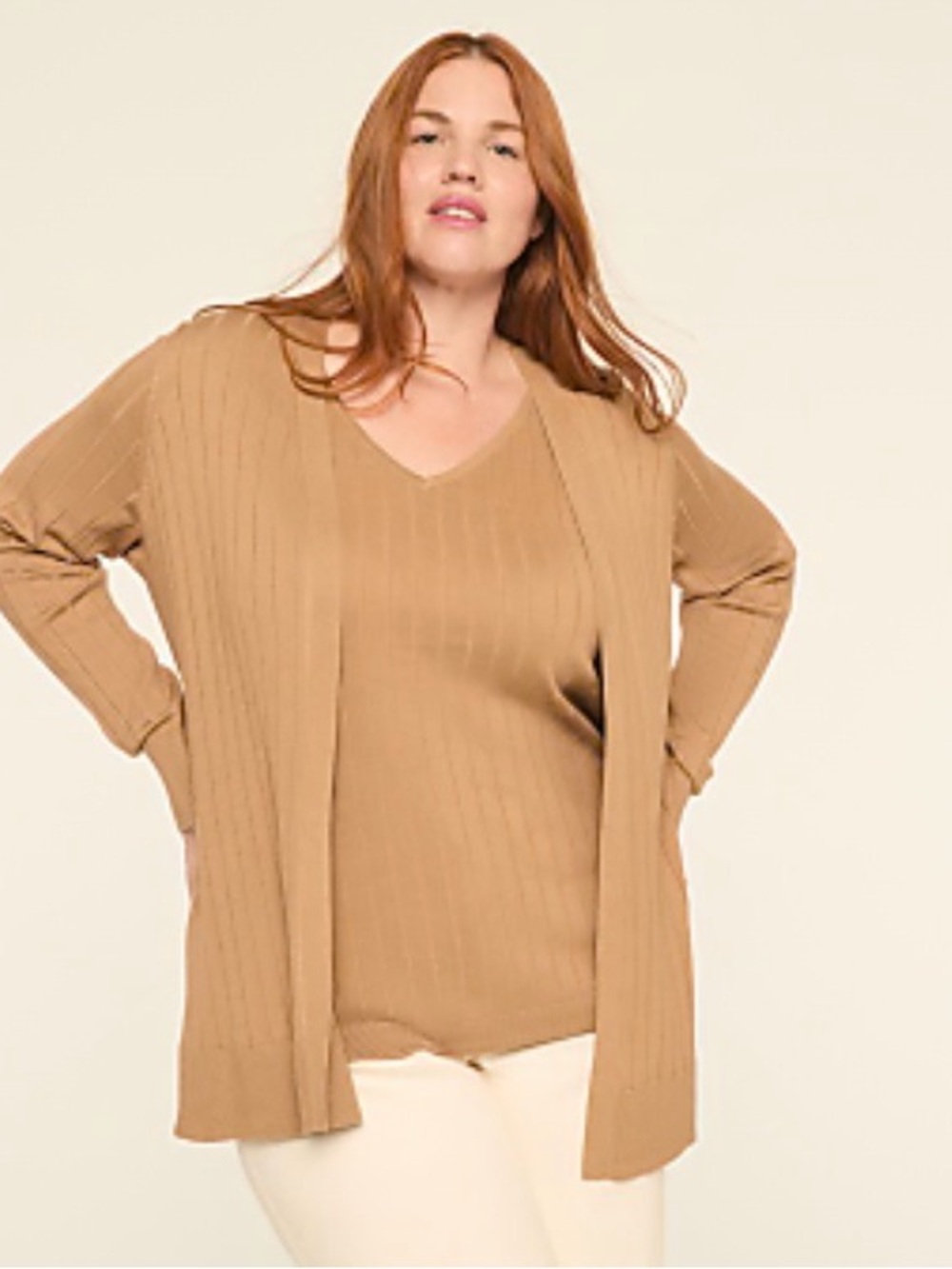 Lane Bryant Brown Tan Long Cardigan Sweater Sleeveless Sweater Twinset 18/20
